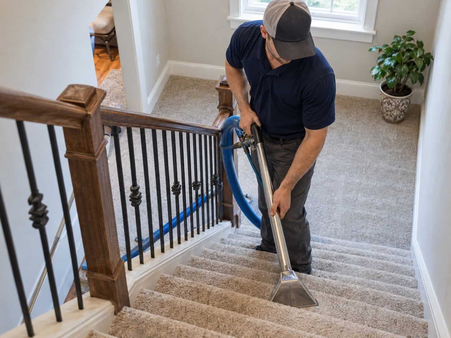 Carpet Cleaning Cost: 8 Essential Factors That Affect What You Pay 3 Professional carpet cleaning on residential stairs