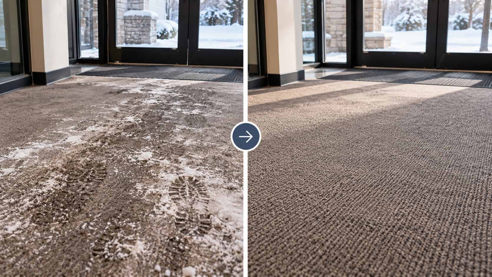 Winter Salt Damage on Carpets: 7 Expert Tips to Prevent and Remove It 3 Before and after cleaning winter salt damage on carpets during the winter season