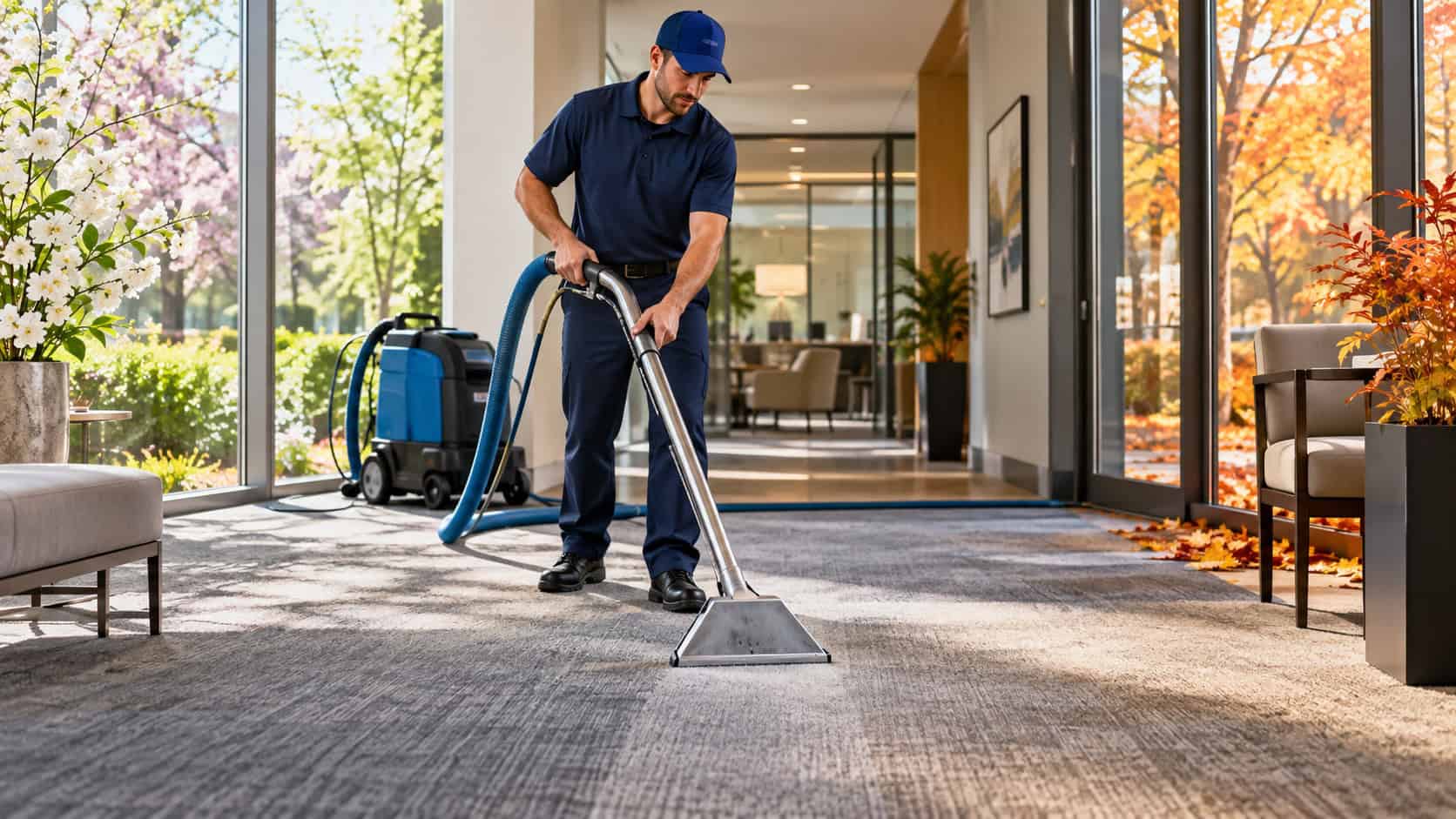 Commercial carpet cleaning in spring and fall for a professional office building