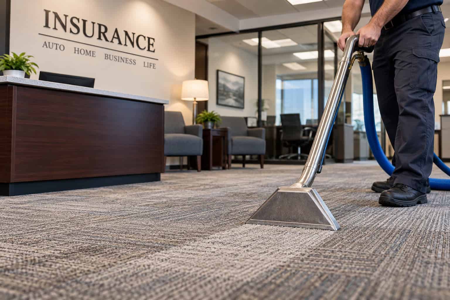 Carpet cleaning for insurance offices in a professional reception area