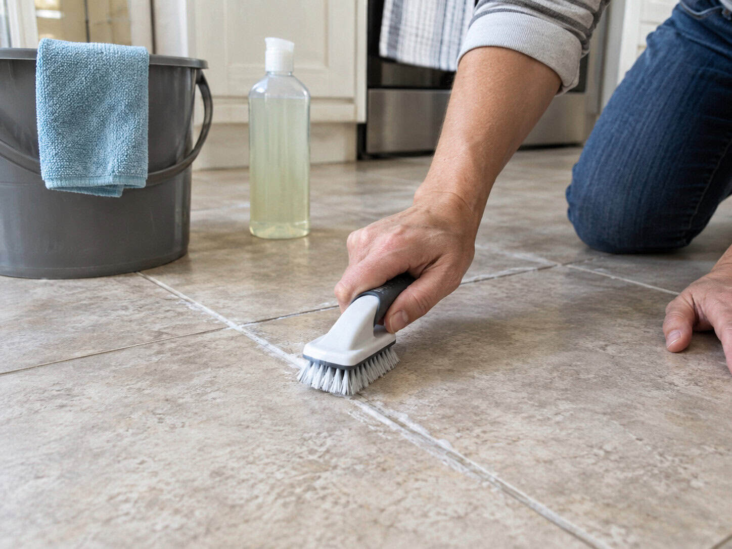 DIY tile and grout cleaning with a scrub brush
