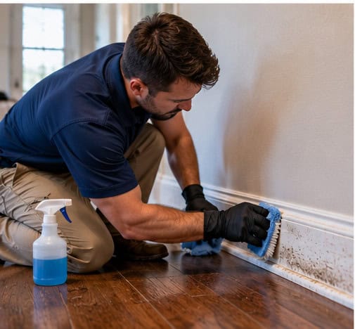 Detailed residential deep cleaning of baseboards and trim