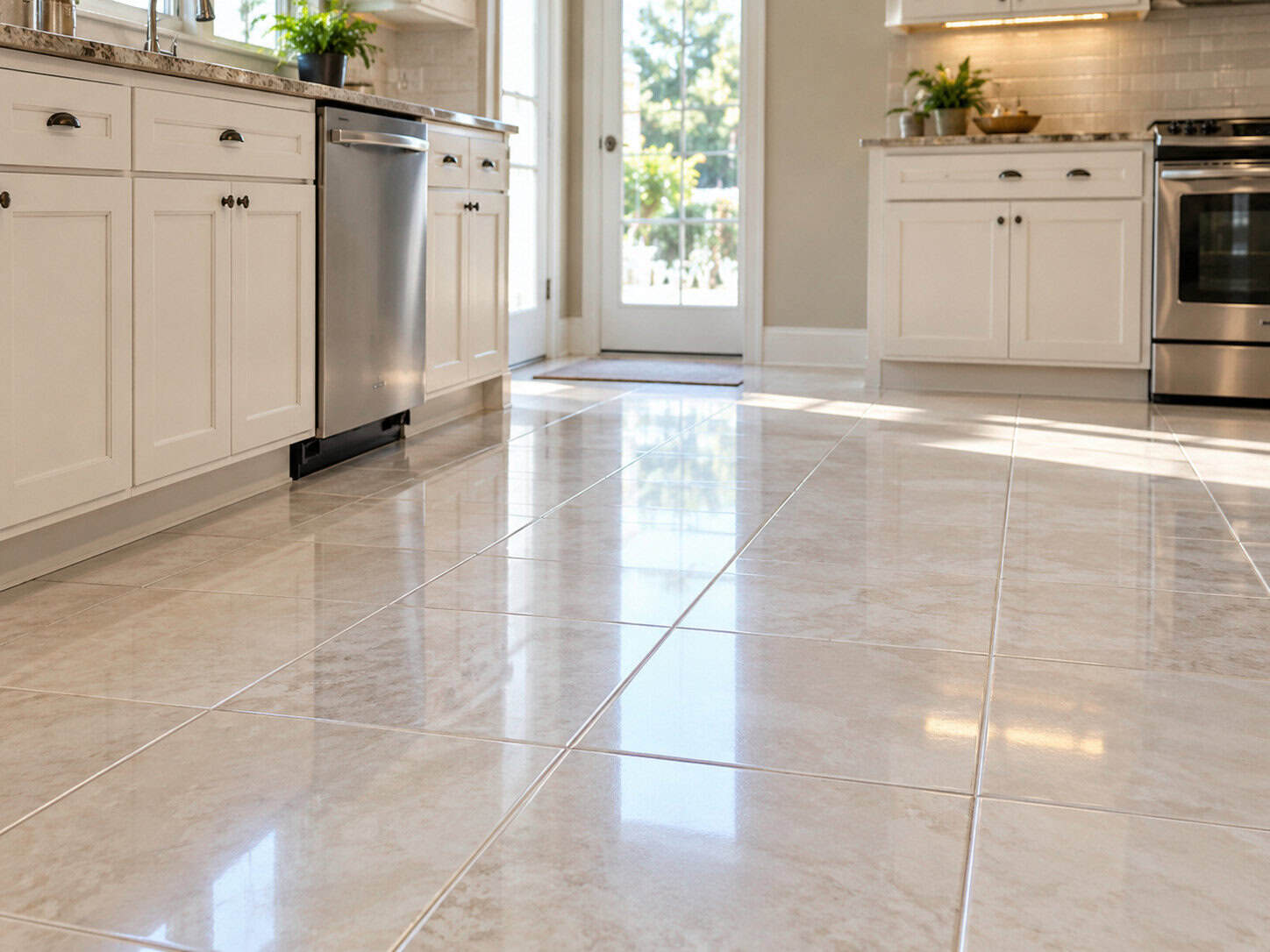Clean tile and grout in a residential kitchen